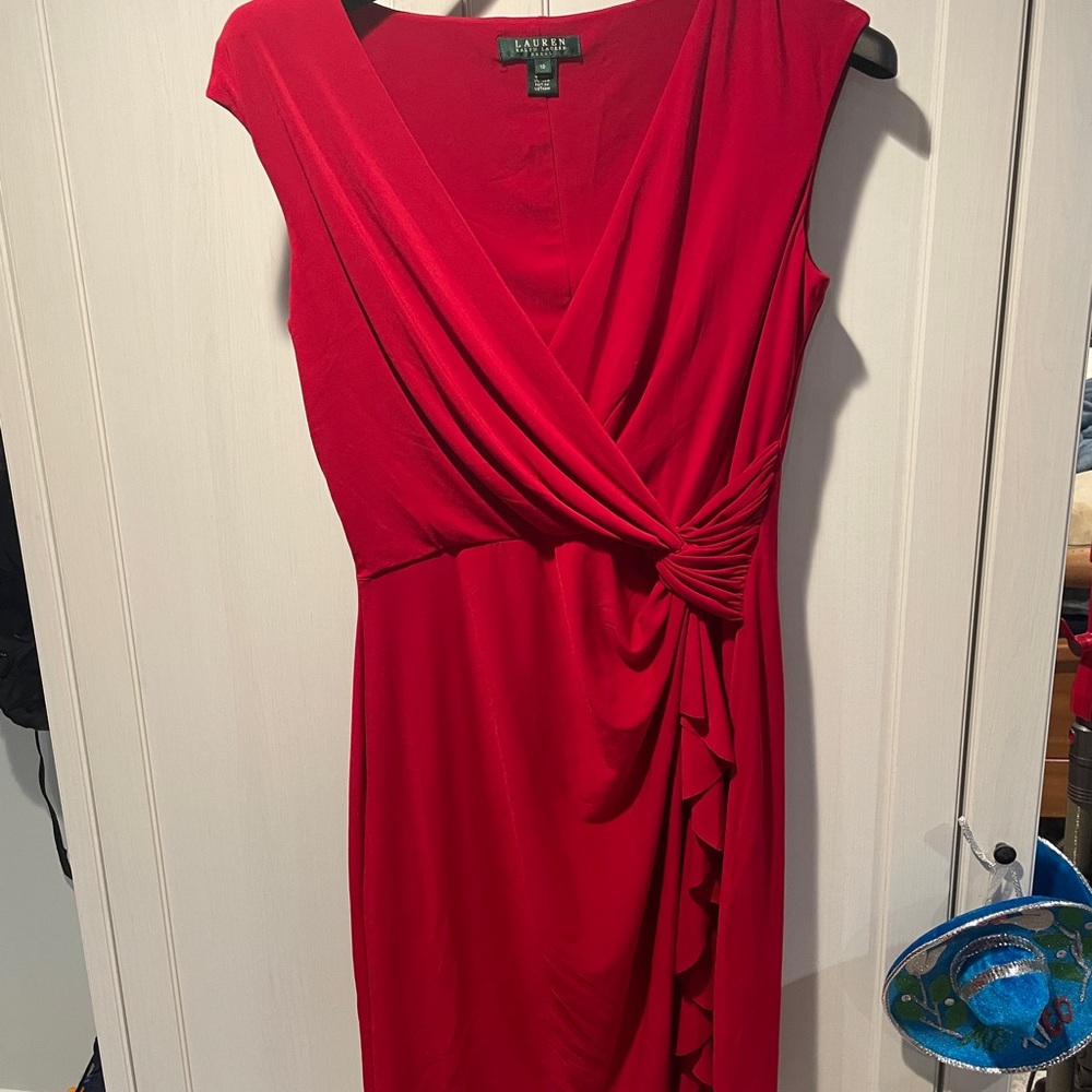 Ralph Lauren Red Ruched Wrap Cocktail Dress